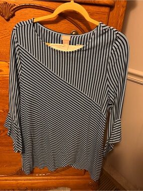 Chico's Blue and Black Striped Diagonal Panel Tunic